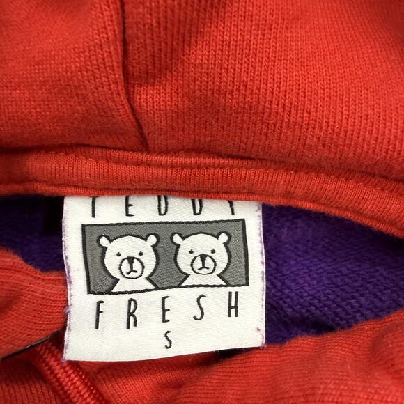 Teddy Fresh Hoodie Mens Small Purple Colorblock Raglan 100% Cotton Sweatshirt - Picture 3 of 10